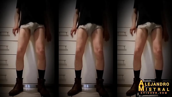 ALEJANDRO MISTRAL sexy amateur mature man shows his cock inside his wet white underwear dancing